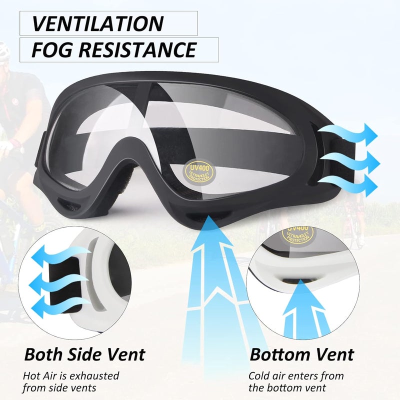 4-FQ Motorcycle Goggles Kids, 2 Pack Dirt Bike ATV Motocross Goggles Ski Goggles, Off Road Racing Goggles for Child, Anti Dust Airsoft Glasses for Men Women Youth Adult (White+Black Frame/Clear Lens) - Image 2